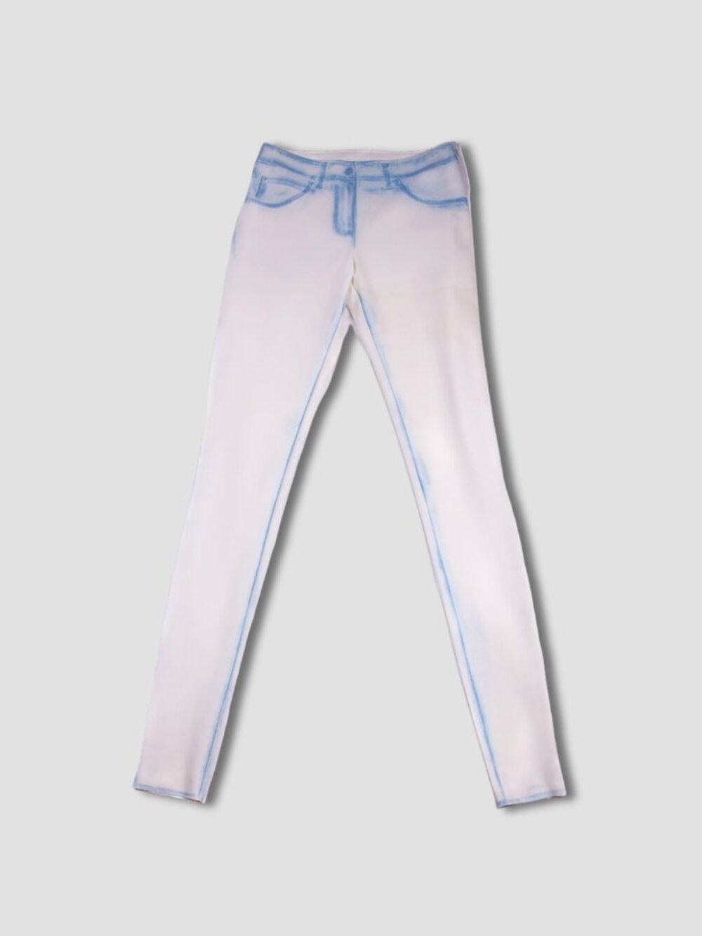 MAISON MARTIN MARGIELA AW13 TROMPE L'OEIL Blue Jeans Print White Leggings